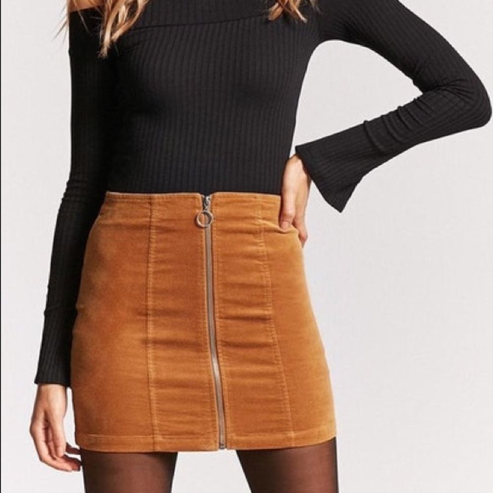 Faux Suede Zip Front Skirt